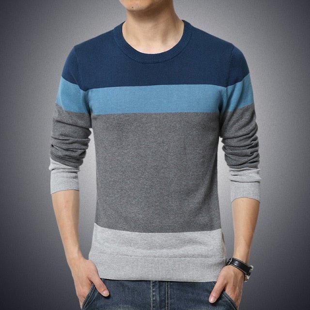 Casual Men's Sweater O-Neck Striped Slim Fit Knittwear Autumn Mens Sweaters Pullovers Pullover Men Pull Homme M-3XL - BlackFridayBuys