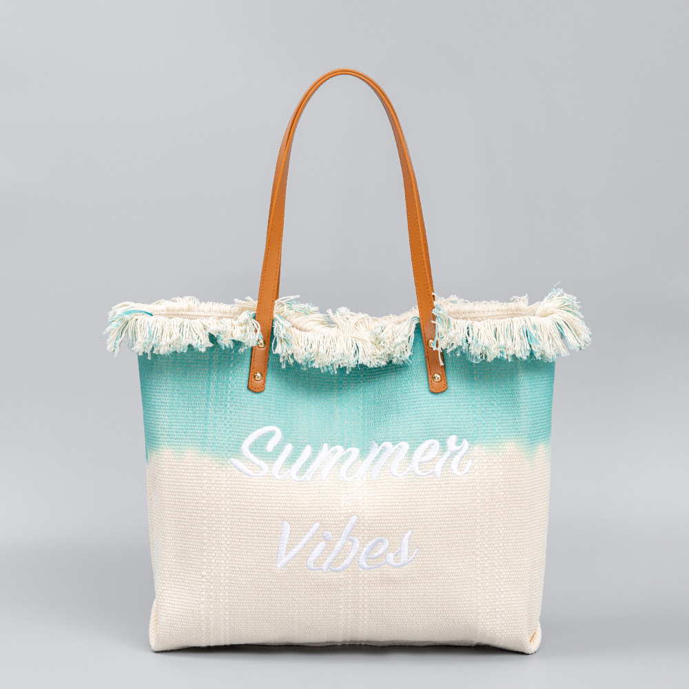 Summer Vibes Embroidered Tassel Fabric with Magnetic Buckle Tote Beach Shoulder Bag | ARKGET