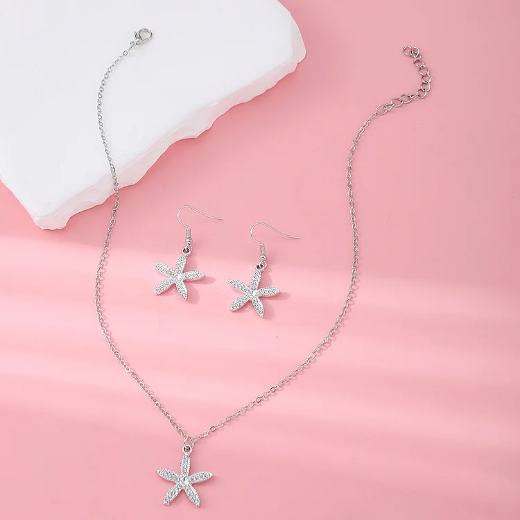 Sz0585 Earrings Necklace, Bracelet Set Female Accessories Fashion Temperament Starfish Rhinestone Earrings