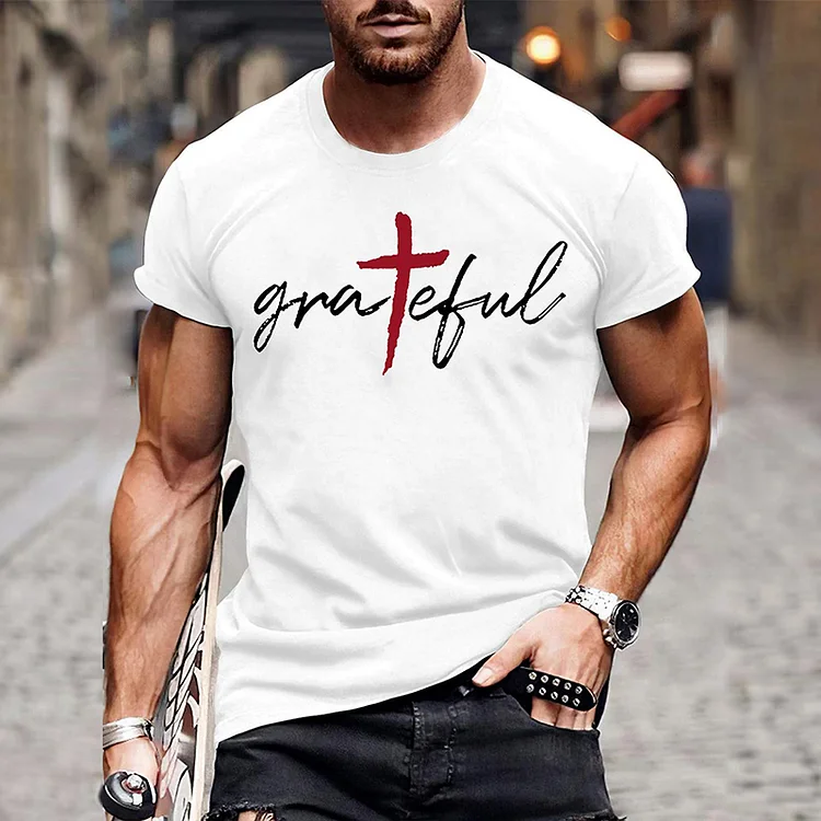BrosWear Grateful Cross Cotton Crew Neck T-Shirt