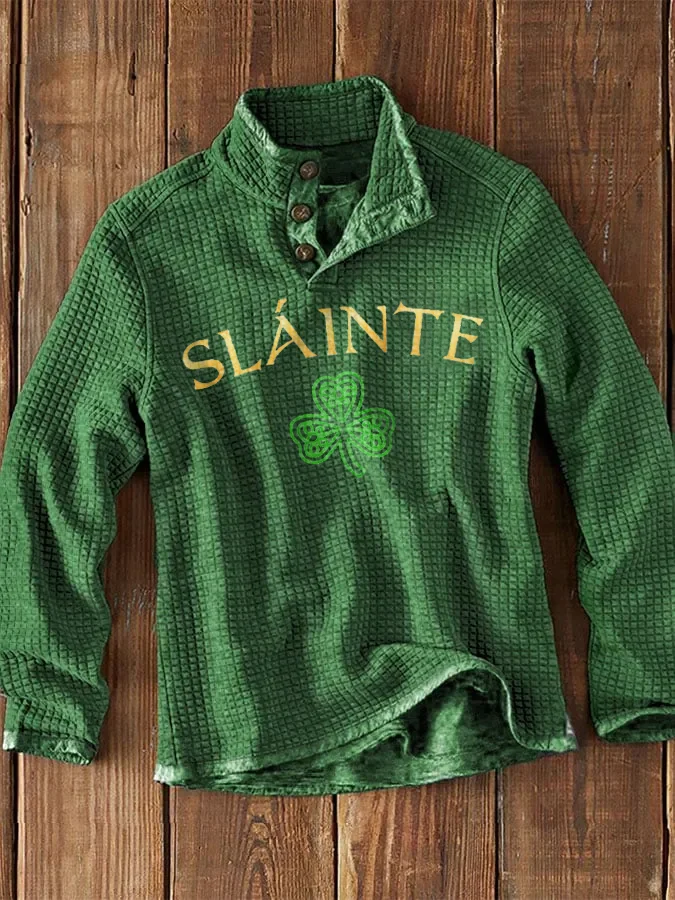 Men's St Patrick's Day Slainte Shamrock Printed Button-Down Top