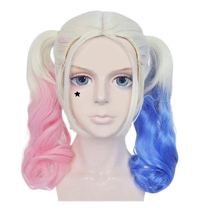 Suicide Squad Harley Quinn Pink And Blue Wigs Cosplay Accessories Halloween Carnival Suit