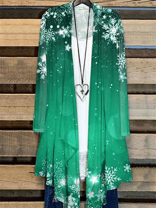 Women Christmas Long Sleeve Printed Simple Cardigan