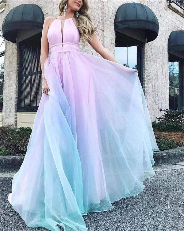 Women Sexy Sleeveless Gradient V-Neck Evening Party Dress