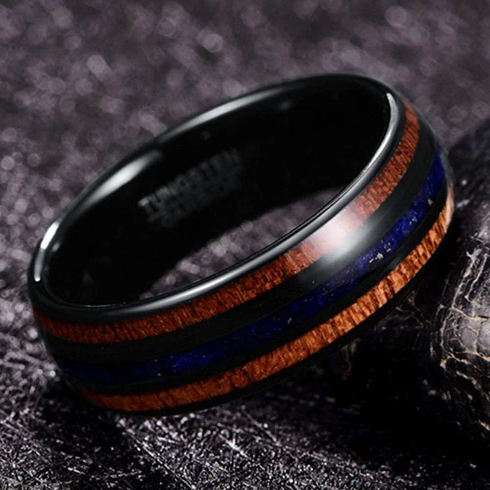 Mm Hawaii Koa Wood And Purple Lapis Lazuli Inlay Black Tungsten