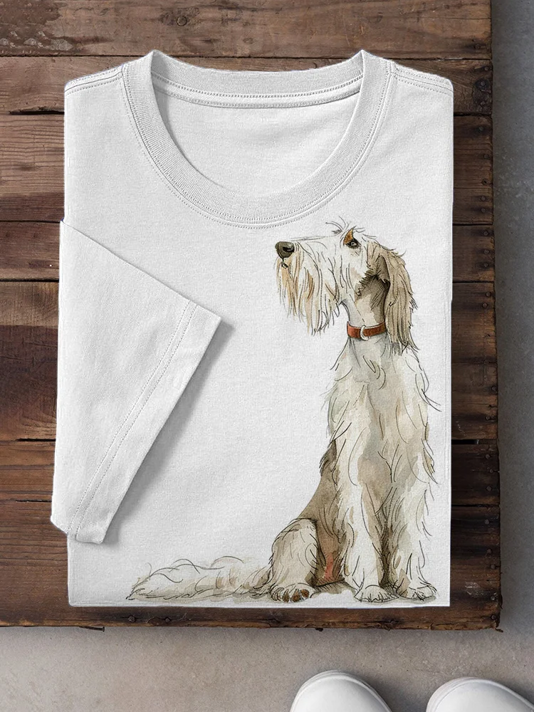 Watercolor Art Dog Print Short Sleeve T-Shirt