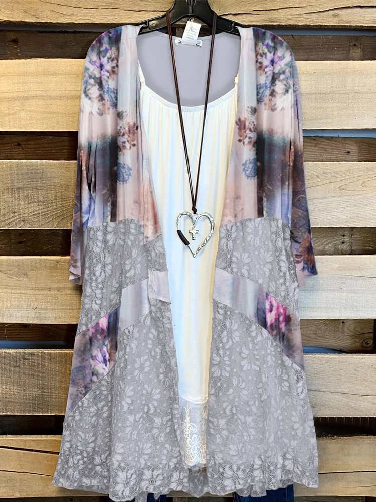 Plus Size Casual Printed Kimono Jacket P179143881