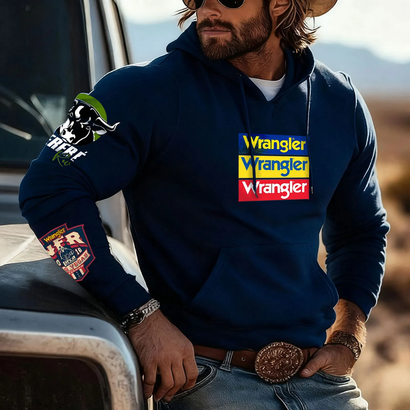 Hoodie With Multi-Color And Arm Patches