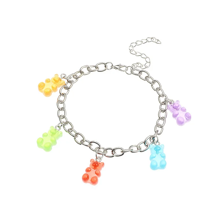 Fz0127 Ornament Sweet Cute Resin Bear Anklet Colorful Bear Pendant Bracelet