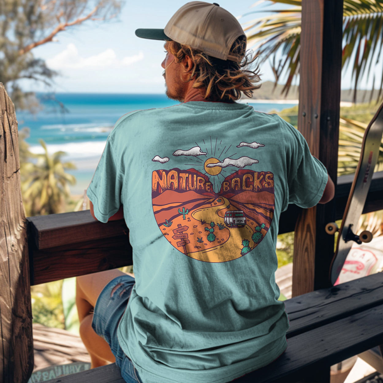 Unisex Vintage Holiday Travel Surfwear Printed T-Shirt