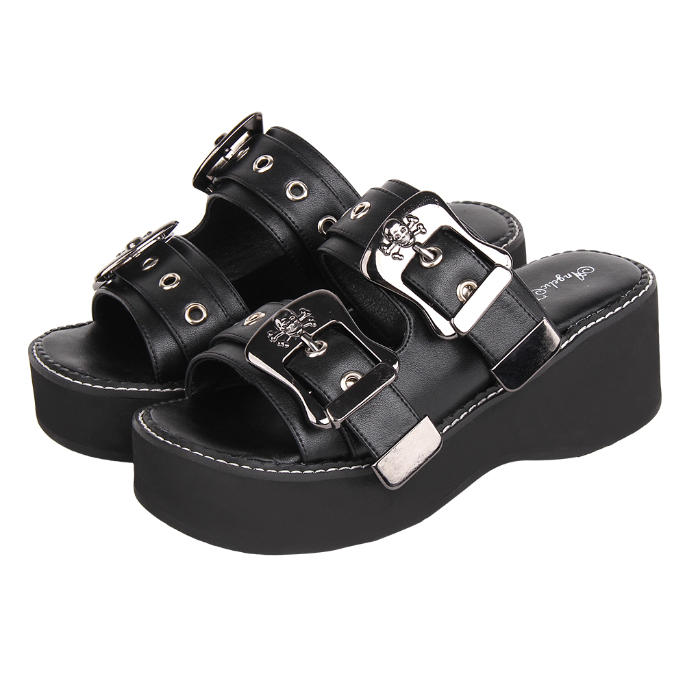 VCshoes Woman Slippers Shoes Lady Mid Wedges Heels Pumps Girl Dress Party Sandals 6cm Rivets Plus Size