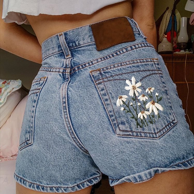 Fashion Casual Floral Printing Denim Shorts - BlackFridayBuys