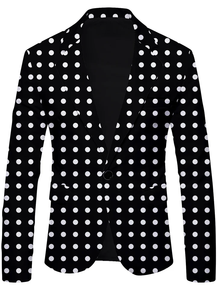 New Men's Polka Dot Print Casual Suit Jacket British Fashion Slim Barge Collar Single Row One-button Suit Suits