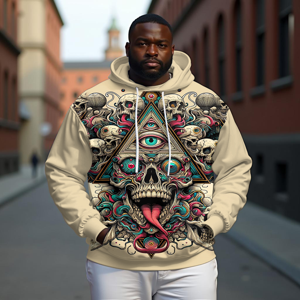 Men's Plus Size Fashion Street Multiple Eyes Skull Print Long Sleeve Hoodie