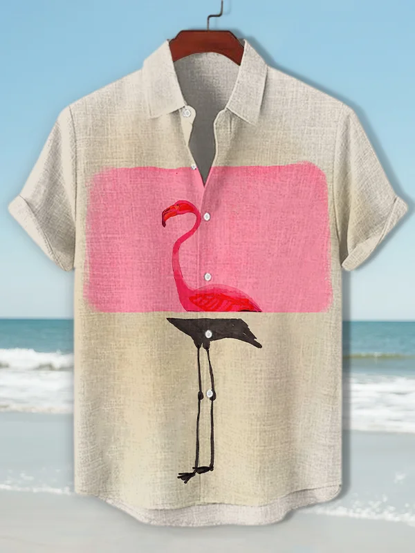 Men's Flamingo Print Short Sleeve Shirt