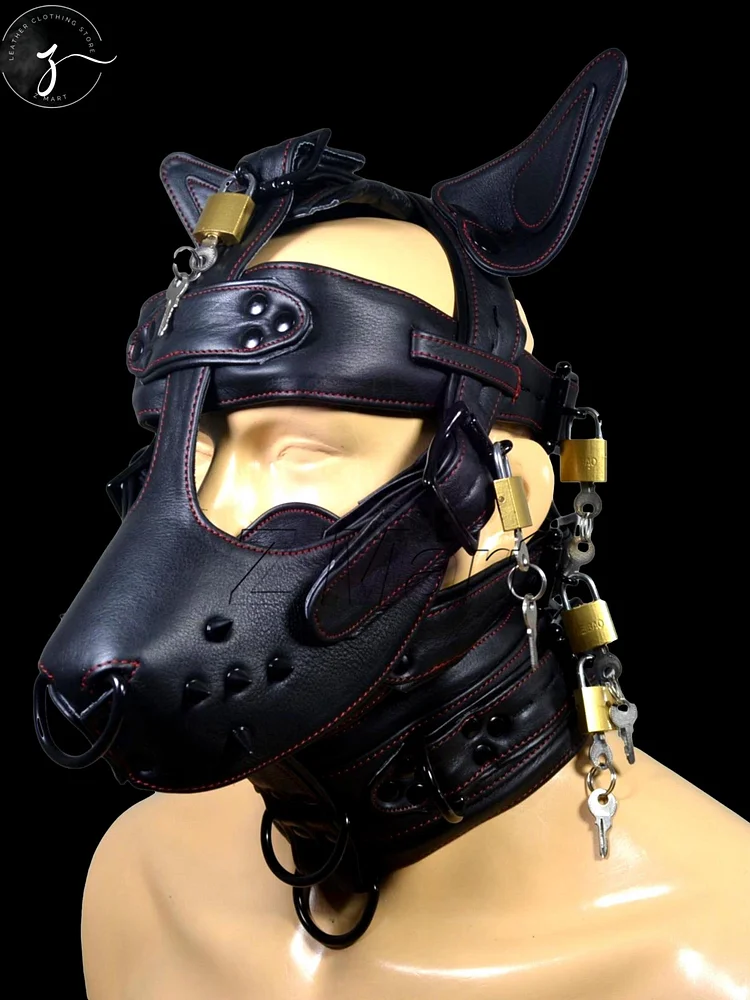pornhint Pornhint Leather Puppy Hood Adjustable Muzzle Head Harness bdsm outfit men