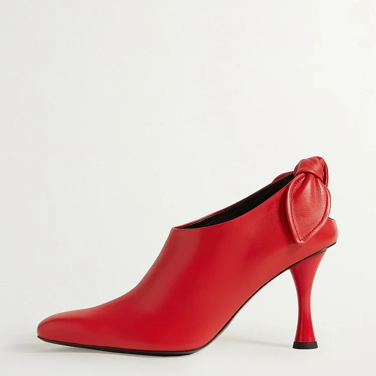 Red Spool Heel Fashion Ankle Boots with Bow Detail Vdcoo