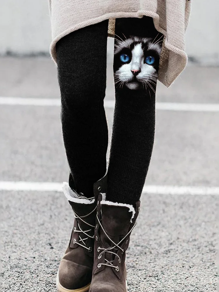 Vefave Lovely Ragdoll Cat Face Graphic Leggings
