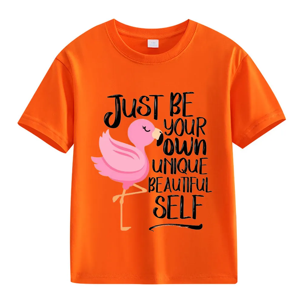 【2Y-13Y】Just Be Your Own Unique Beautiful Self Flamingo Graphic T-Shirt For Kids