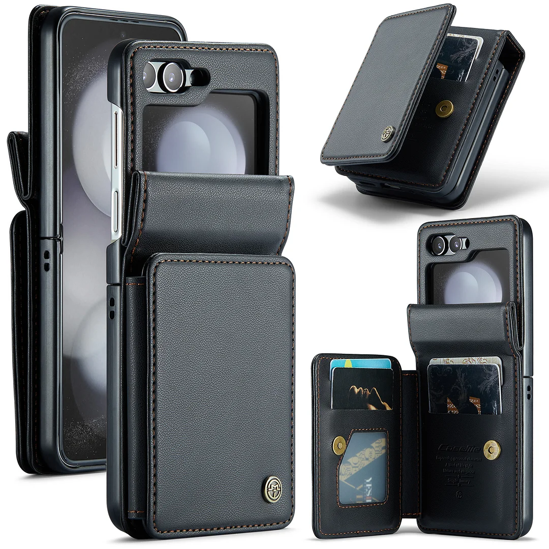 Leather Phone Case With 4 Cards Slot And Hinge For Galaxy Z Flip3/Z Flip4/Z Flip5