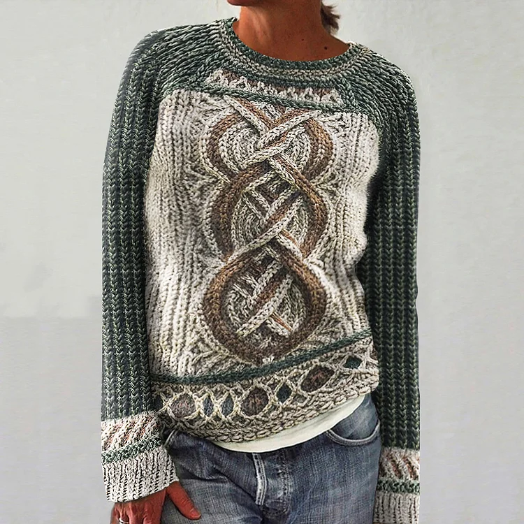 Women's Contrast Celtic Knot Irish Shamrock Sweater
