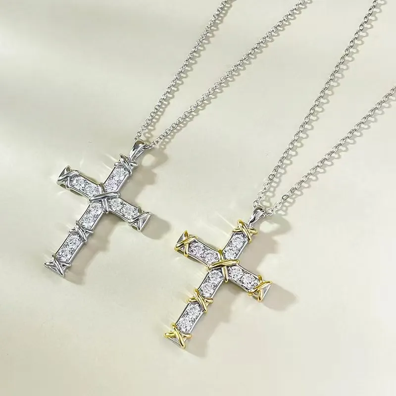 Tiffany Ten Stone Cross Pendant with Diamonds Necklace
