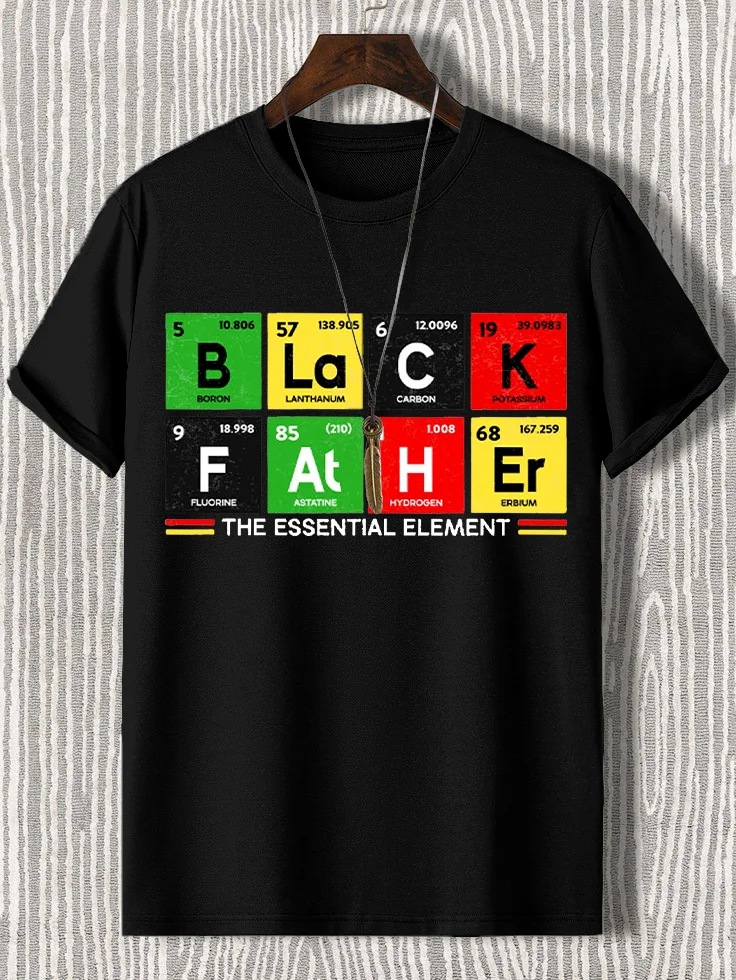 Men's Black Father The Essential Element Print Cotton Casual T-Shirt