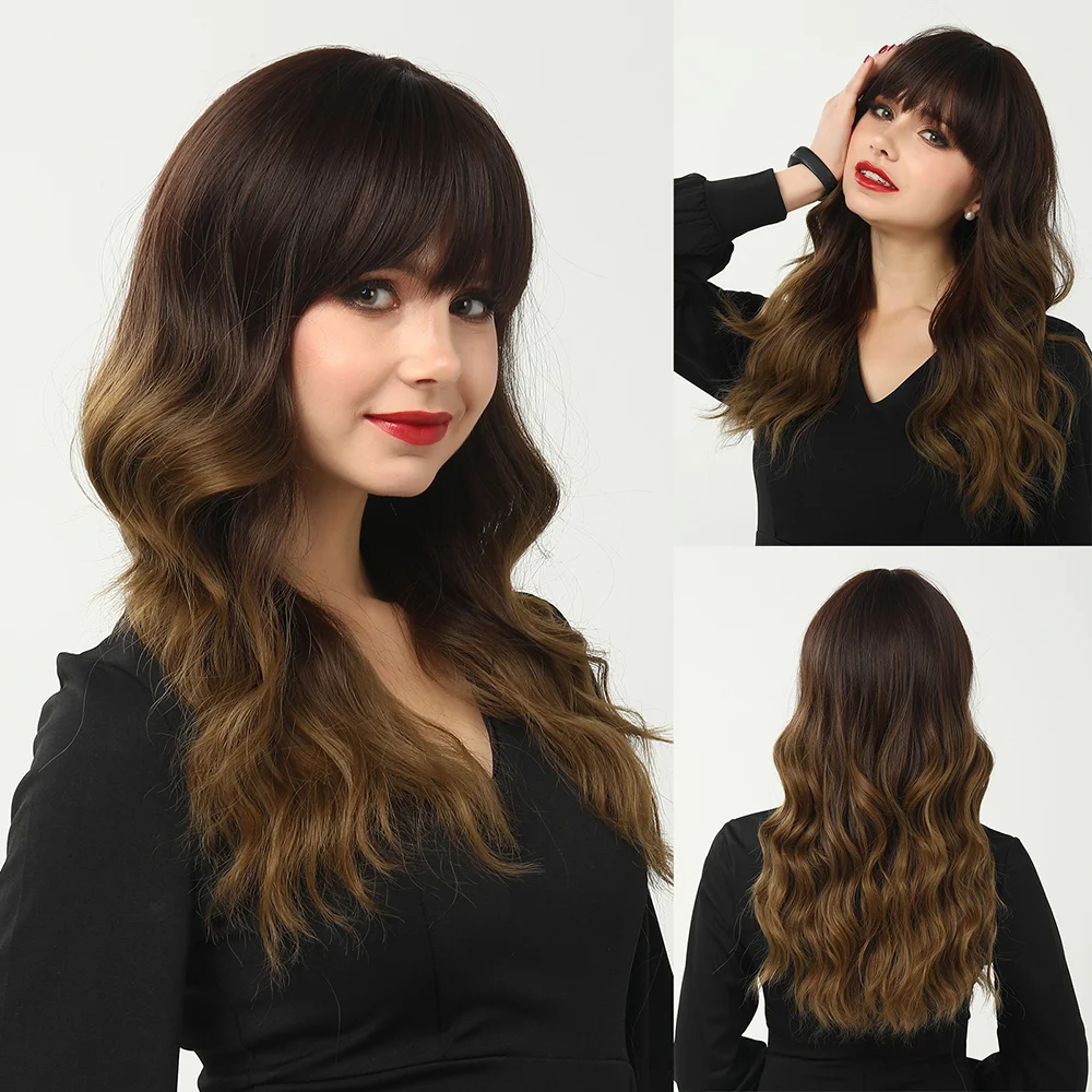 Zaesvini Hair®|Dark Brown Synthetic Wigs with Bangs Zaesvini