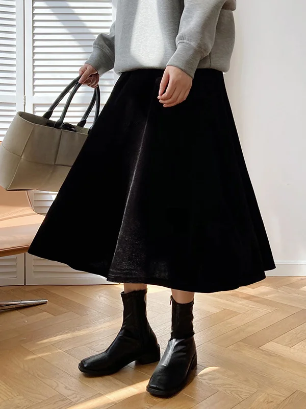 Urban High Waisted Pure Color Black Skirt