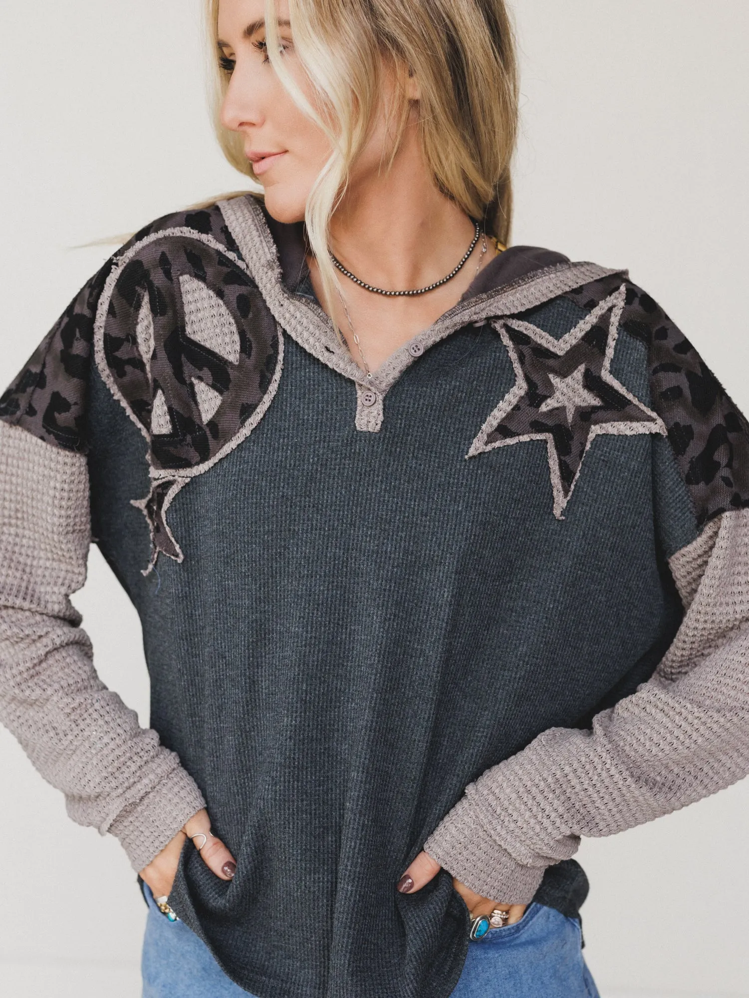 Camo Stars Hoodie - Charcoal Leopard