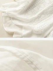 Embroidered Round Neck Half Sleeve Casual Linen Tee Top