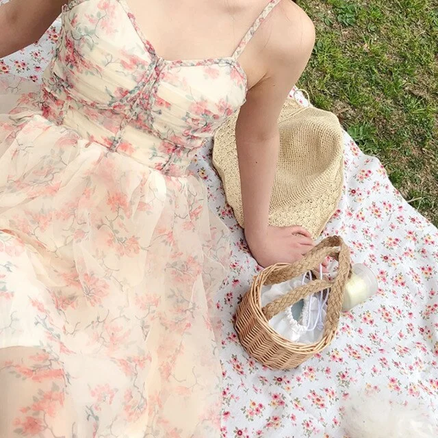 Sweet Floral Sling Cute Summer Dress SP16726