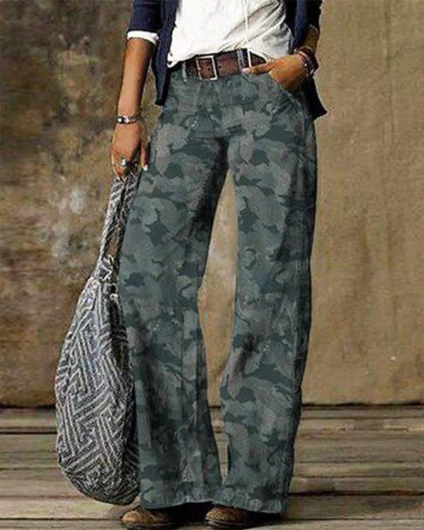 gray denim printed vintage pants p588704