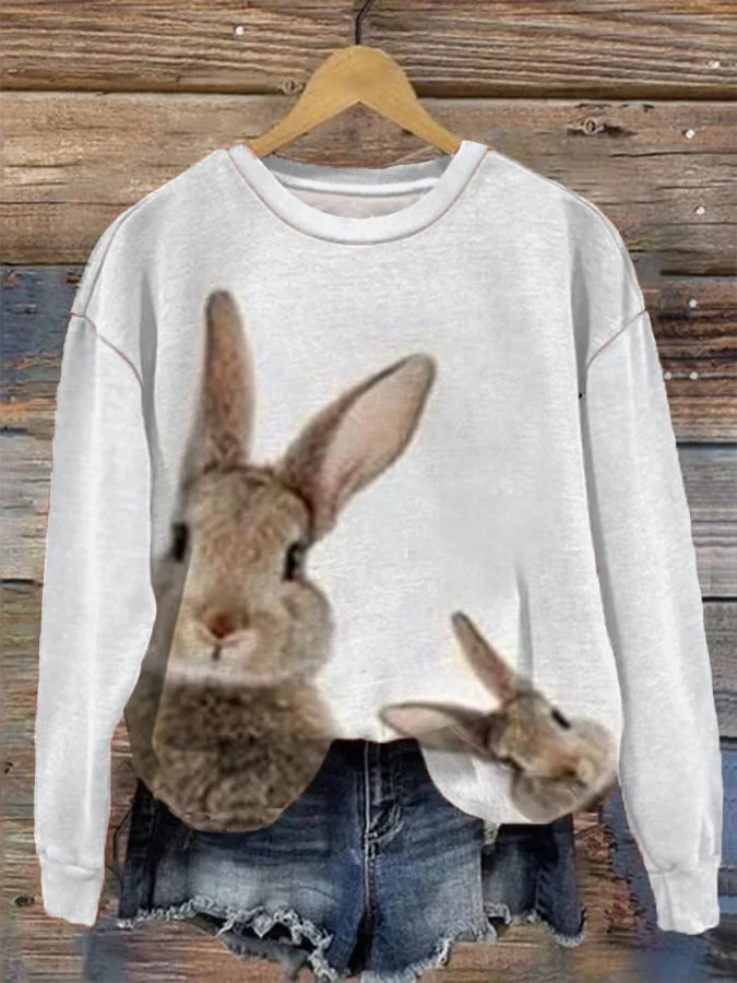 Women's Easter Funny Bunny Print Sweatshirt