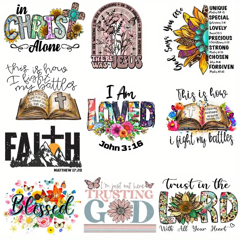 10pcs Small Size Jesus Iron On Decals Heat Transfer Patches Heat Transfer Stickers For T-Shirts Jackets Washable Thermal Transfers Sticker-Guru-buzz