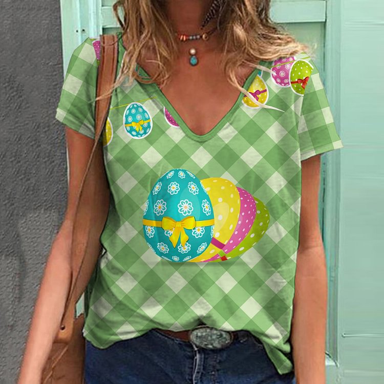 Casual Easter Egg Print Short Sleeve T-Shirt