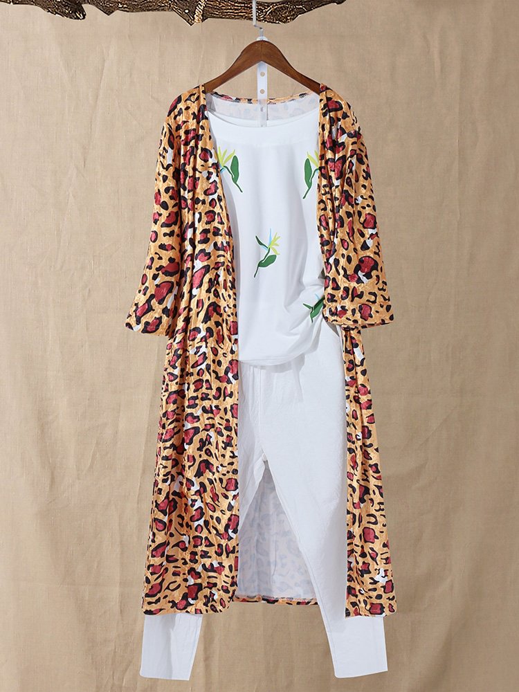 Casual Leopard 3/4 Sleeve Long Kimonos P1530729