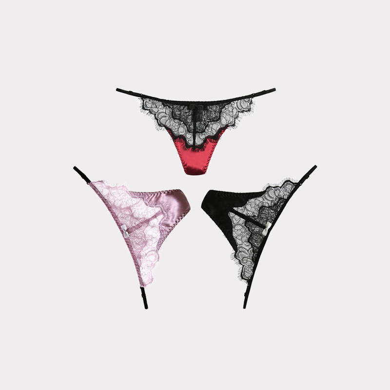Lace G-string Silk Thong Panties 3-Pack REAL SILK LIFE