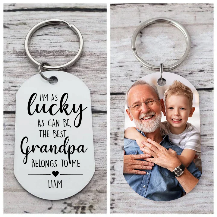 Personalized Photo Keychain Custom Name Keychain Grandparents' Day Gift for Grandpa