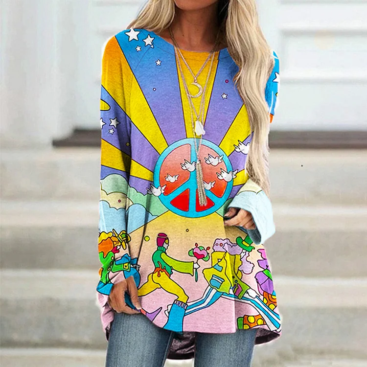 Vefave Vefave Hippie Peace Print Casual Tunic
