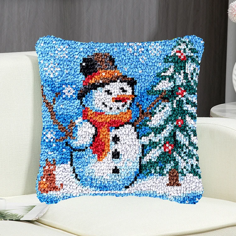 Winter Snowman Pillowcase Latch Hook Kit for Adult, Beginner and Kid veirousa