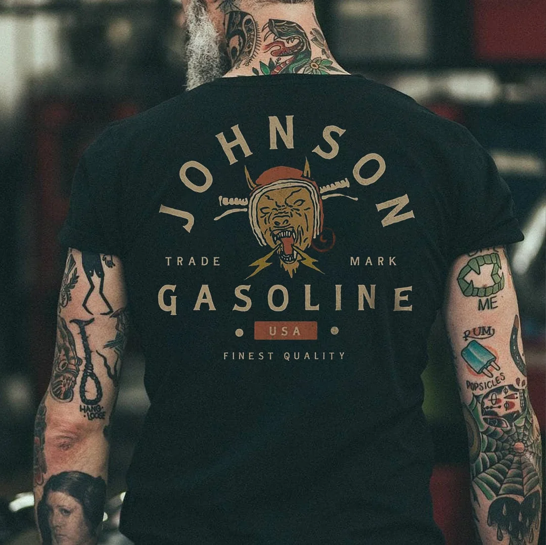 Johnson Gasoline Helmet Black Print T-shirt