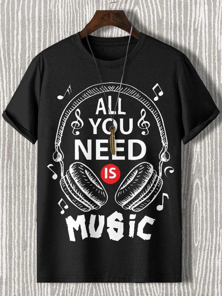 Men's All You Need Is Music Print Cotton Casual T-Shirt