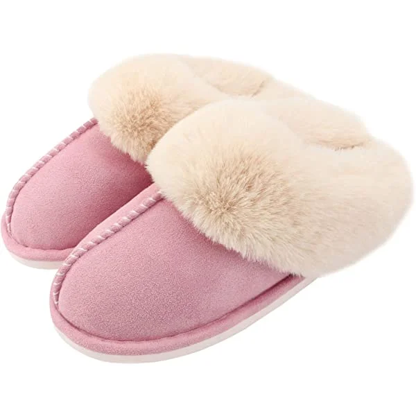 Ladies Slippers Fluffy Lined Warm Slippers Women Non Slip Cosy House Shoes amazon Stunahome.com