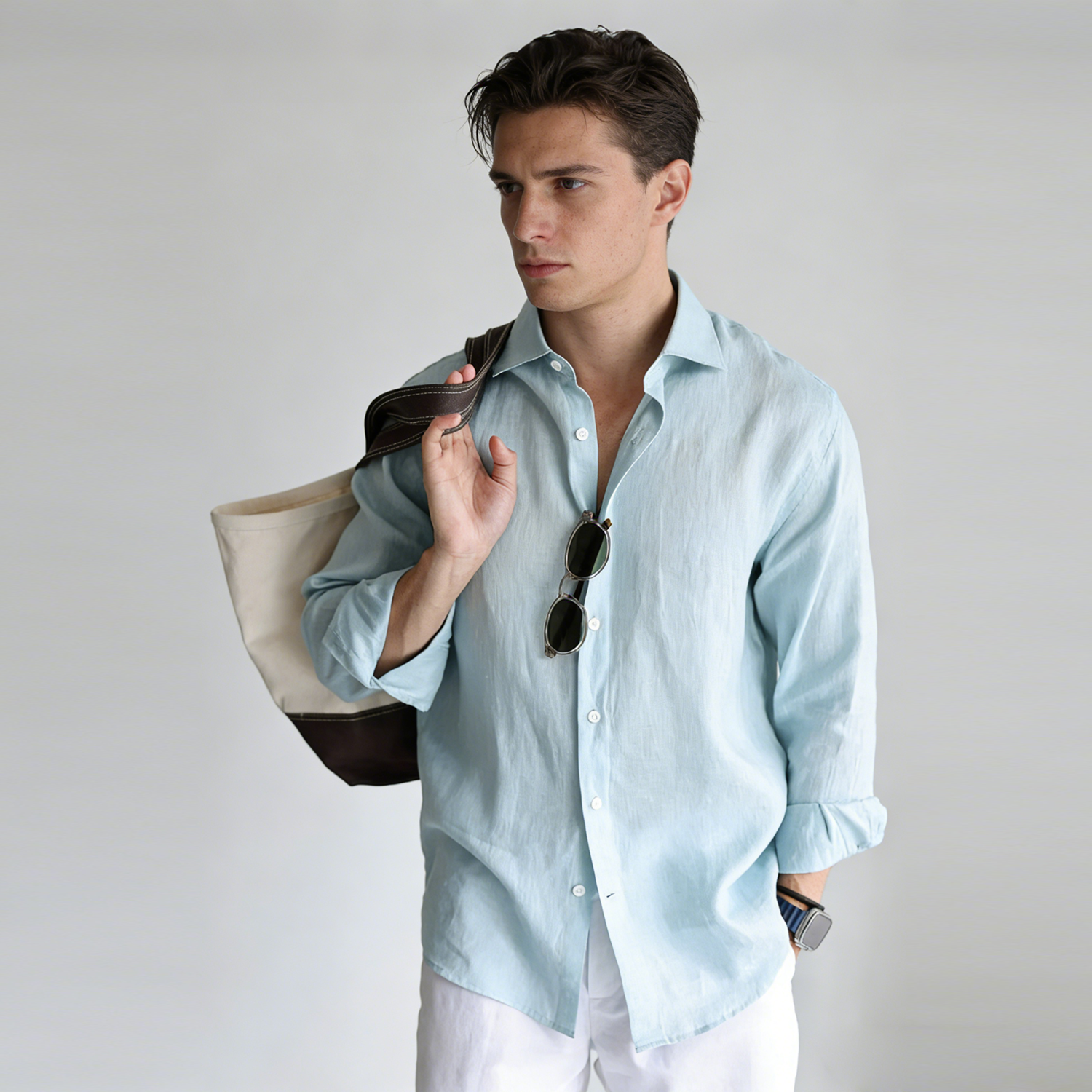 Men's 100% European Linen Shirt Solid Color REAL SILK LIFE