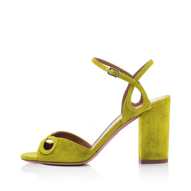 Moss Green Slingback Heels Sandals Suede Peep Toe Block Heel Sandals |FSJ Shoes