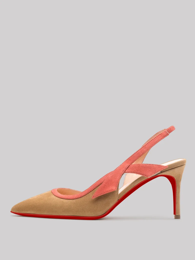 65mm Women's Pointed Toe Bowknots Kitten Heel Slingback Sandals Red Bottom Suede Shoes