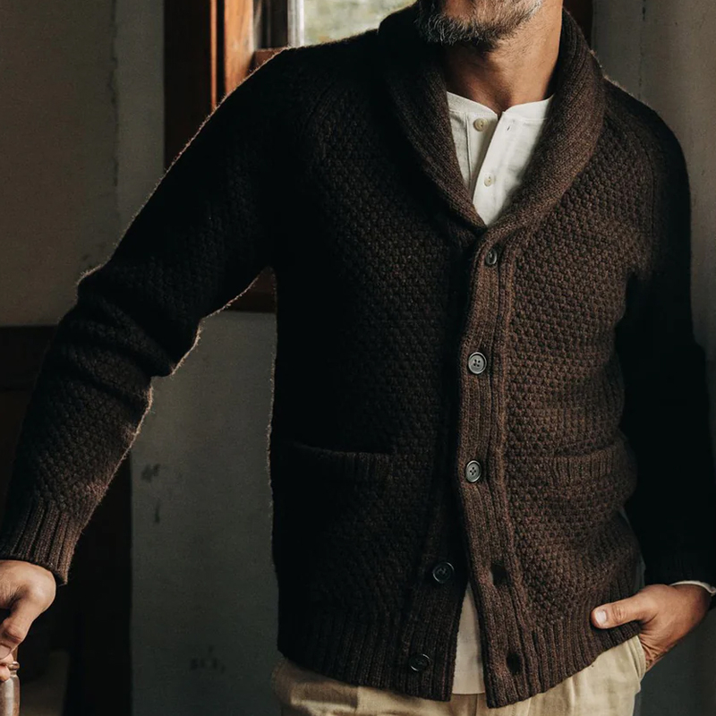 merino wool shawl collar cardigan