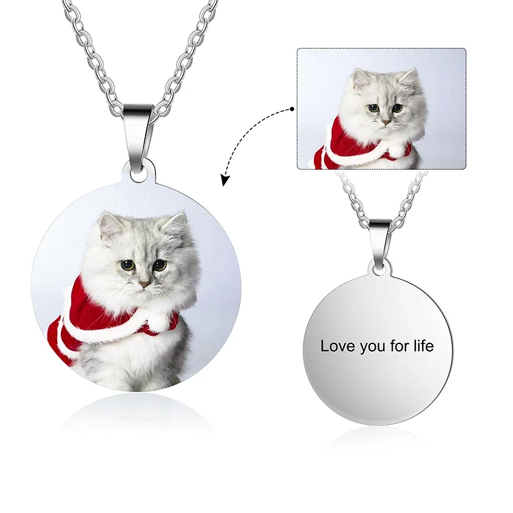 Personalized Photo Engraved Necklace Round Pendant