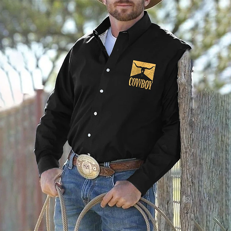 Western Vintage Cowboy Print Long Sleeve T Shirt